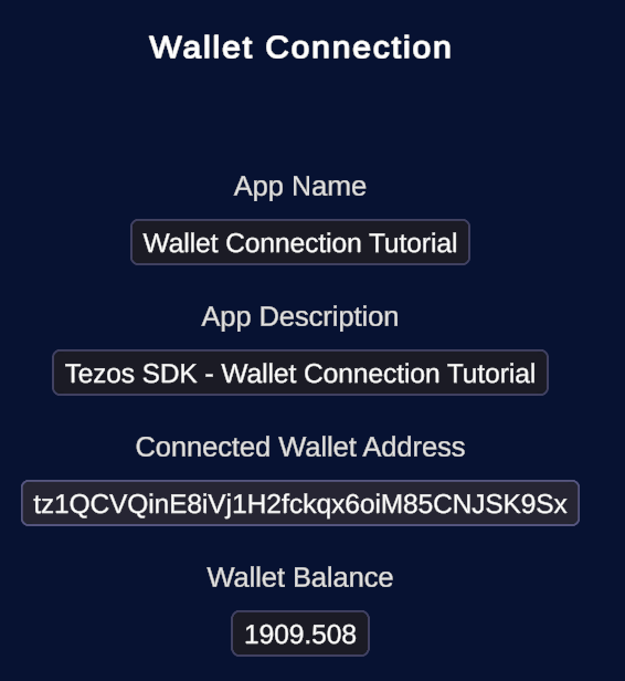 The Wallet Connection scene with a connected account